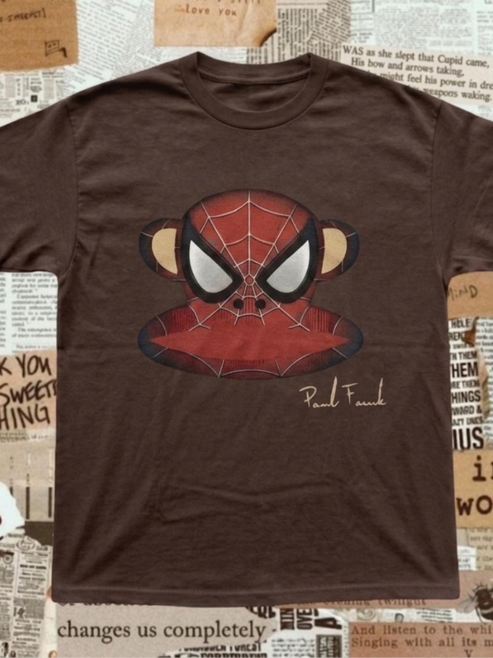 Paul Frank Men's Brown Graphic Spider Mask T-Shirt
